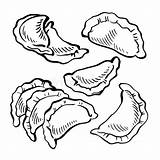 Dumplings Vareniki Dishes Hand Polpette Piatti Disegnato Schizzo Alimento Nazionali Cottura sketch template