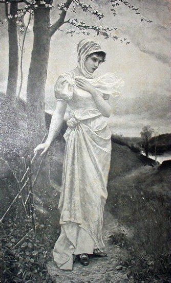 beautiful demure victorian woman walking down path antique