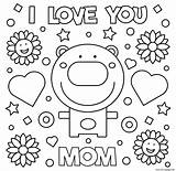 Coloring Mom Pages Mothers Printable Hearts Bear Flowers Print sketch template