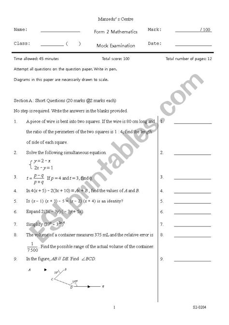 english test paper esl worksheet  cany