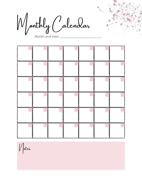 printable blush pink monthly calendar fillable calendar etsy