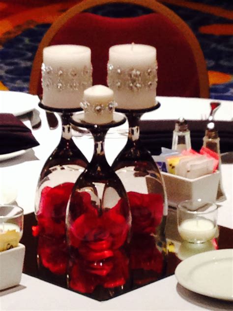 Wine Glass Centerpiece With Rhinestone Candles Bnb Event Rentals