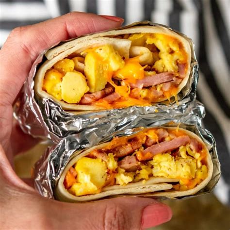 simple  easy ham egg cheese freezer breakfast burritos