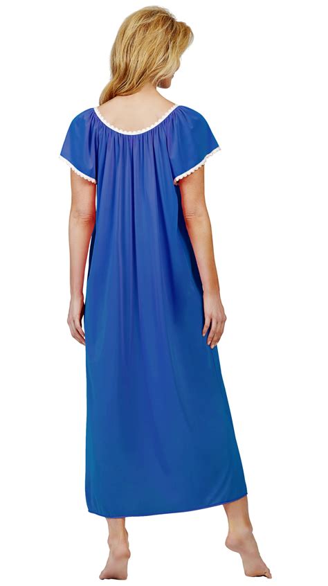 Ladies Long Nylon Tricot Nightgowns Nighties With Flutter Sleeves