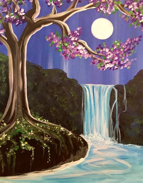 easy landscape paintings waterfall paintings simple canvas paintings