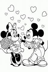Coloring Disney Pages Valentine Library Clipart Minnie Mickey Mouse Couple sketch template