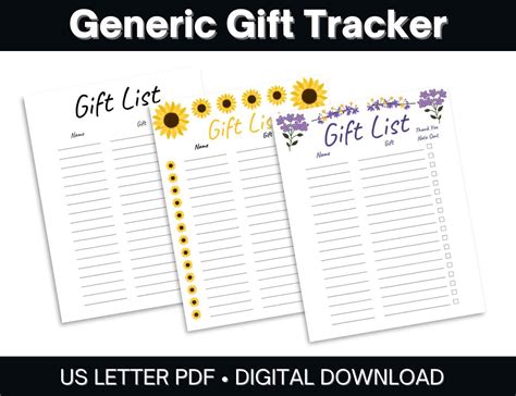 gift list tracker printable templates    note check box