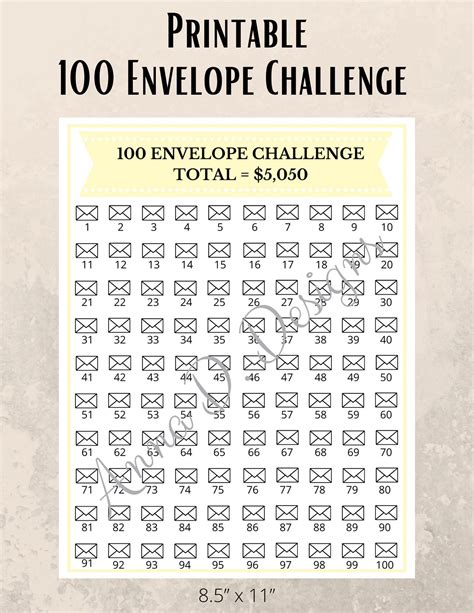 printable  envelope challenge chart
