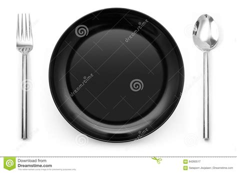 zwarte plaats die met plaatvork en lepel plaatsen stock afbeelding image  keuken schoon