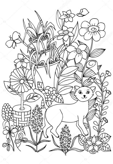 pictures coloring flowers  butterflies coloring page  cat