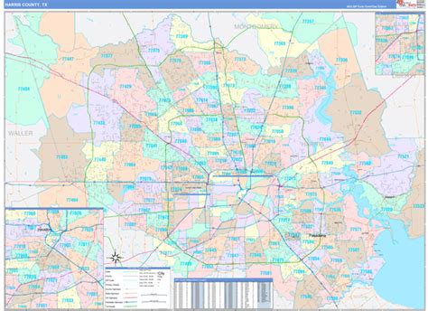 harris county tx wall map color cast style  marketmaps mapsales