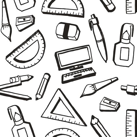 seamless doodle school  objects realistic hand drawing vector
