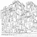 Coloring Pages City Landscape York Adults Cities Urban Habitat Safdie Moshe Printable Adult Template Library Clipart Emerging Architecture Streets Getcolorings sketch template