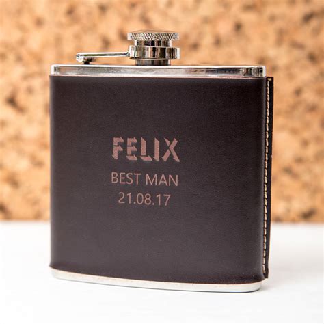 personalised  man leather hip flask  ginger rose
