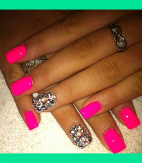 gorgeous hot pink nails with bling accent stephanie k s kennedy