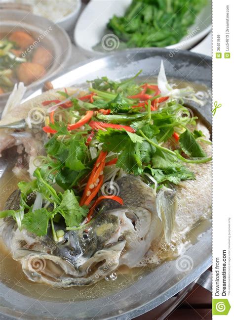 Steamed Sea Bass Stock Image Image Of Garlic Steam 36401949