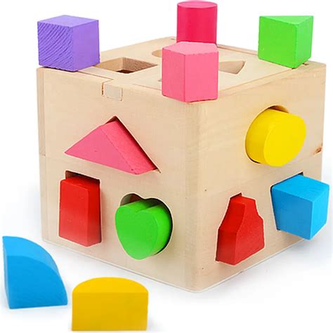 buy baby toys shape sorting cube classic educational wooden toys  children