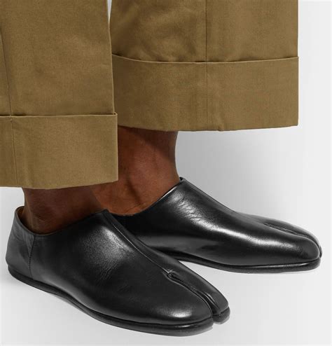 black tabi collapsible heel split toe leather loafers maison margiela   leather