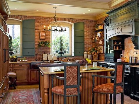 french country kitchen  exposed brick wall hgtv