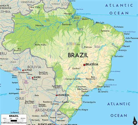 large physical map of brazil with major cities brazil south america mapsland maps of the