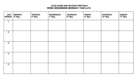 blank revision timetable template  template ideas
