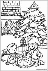Christmas Coloring Tree Puppy Kids Pages Under Xmas Color Print Presents sketch template
