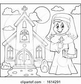 Royalty Visekart Coloring Pages Lineart Nun Holding Outside Cross Church Happy Illustrations sketch template