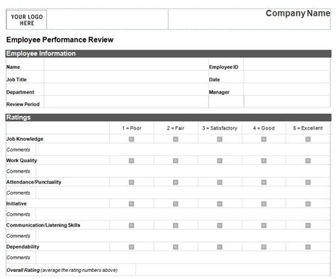 excel performance review template