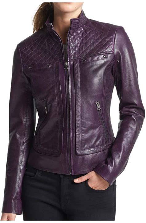 Women S Biker Style Purple Faux Leather Jacket