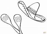 Coloring Mexican Hat Sombrero Maracas Printable sketch template