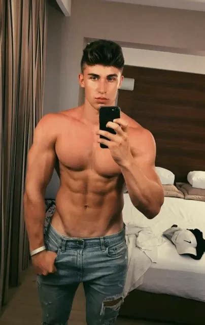 shirtless male muscular muscle jock hunk beefcake guy selfie room photo