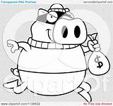 Pig Robbing Bank Outlined Coloring Clipart Cartoon Vector Cory Thoman sketch template