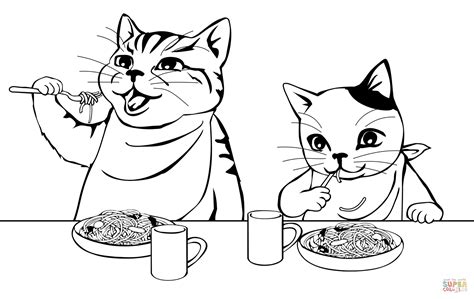 cats eating noodles coloring page  printable coloring pages