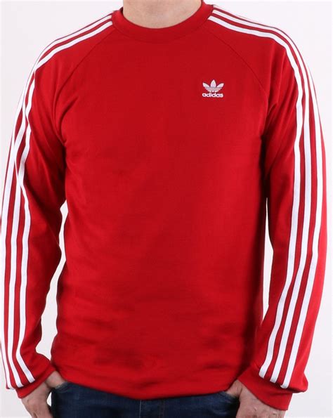 adidas originals  stripes  shirt power red long sleeved tee mens