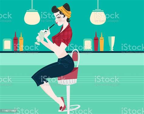 Ilustración De Vintage Diner Pinup Girl Y Más Vectores Libres De