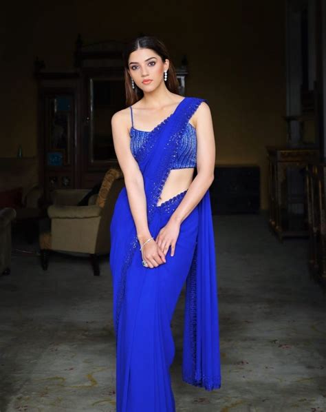 Mehreen Pirzadas Stylish Look In A Blue Saree For F3 Interview