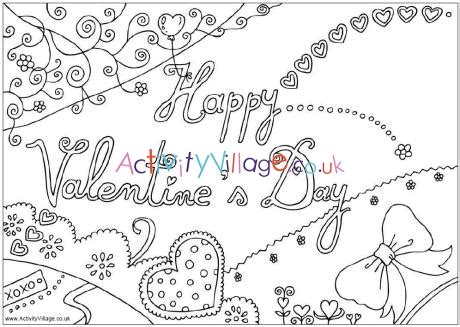 happy valentines day colouring page