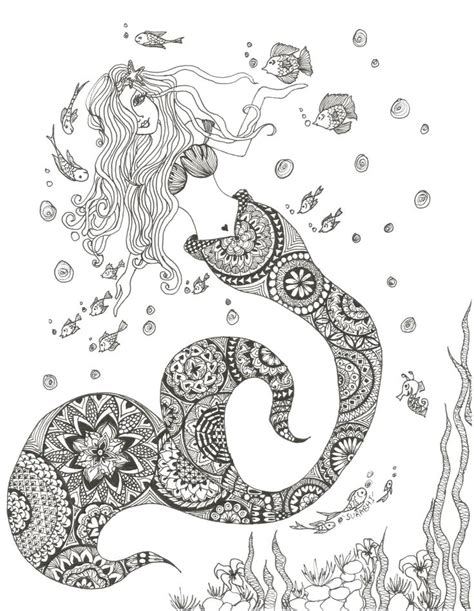 mermaid coloring pages  adults images  pinterest