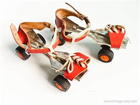 vintage roller skates adjustable red metal