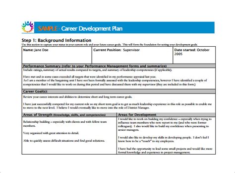 career development plan sample riset