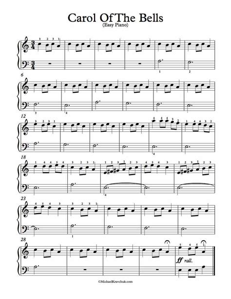 piano arrangement sheet  carol   bells michael kravchuk