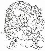 Skull Coloring Pages Roses Sugar Paint Numbers Adults Rose Drawing Skulls Printable Templates Number Printables Tattoo Flowers Adult Color Colouring sketch template