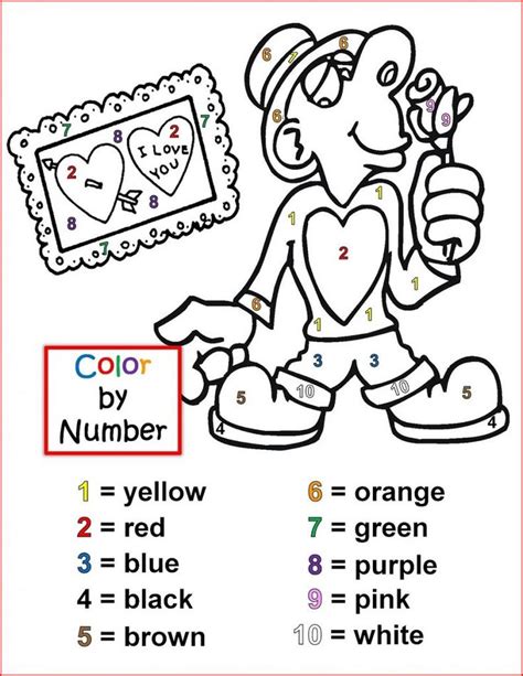 valentines color  number  coloring pages  kids valentines