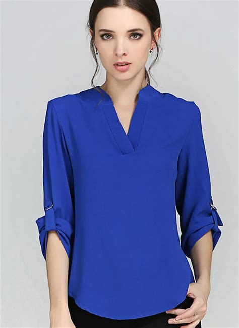 buy blouses womens fashion novelties solid elegant  neck chiffon blouses