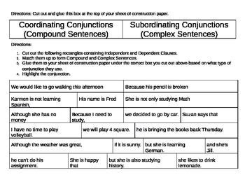 coordinating  subordinating conjunctions cut  paste dependent