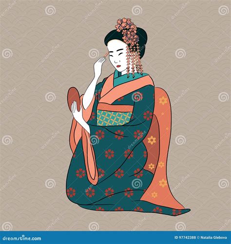 Geisha Japan Classical Japanese Woman Ancient Style Of Drawing Geisha