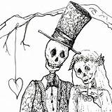 Skeleton Bride Groom Drawing Halloween Wedding Dead Clipart Gothic Couple Vintage Print Giclee Skull Pen Clip Steampunk Ink Los Etsy sketch template