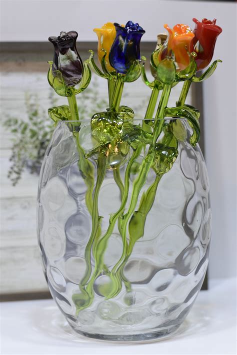 Long Stem Glass Rose Set Of 6 Flower Bouquet Handmade Etsy