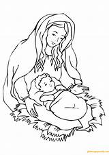 Pages Mary Mother Child Jesus Coloring Printable Holidays sketch template