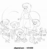 Babysitting Clipart Mother Royalty Daycare Provider Supervising Playing Children Rf Illustrations Bannykh Alex sketch template